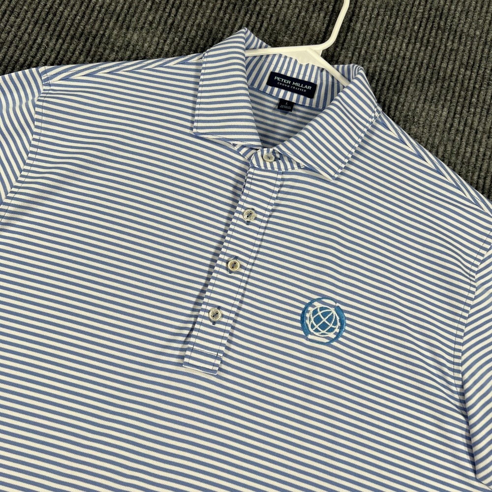 Peter Millar Crown Crafted Polo Shirt Mens Large Blue Striped Golf Performance